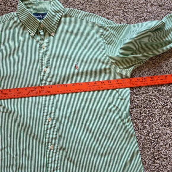 Ralph Lauren Classic Fit Button Down Shirt Mens 16 34/35 Green Stripe Flesh Pony - Picture 8 of 9
